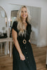 Button Down Belted Midi Dress - Black