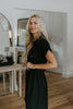 Button Down Belted Midi Dress - Black