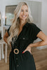 Button Down Belted Midi Dress - Black