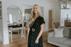 Button Down Belted Midi Dress - Black