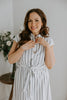 Striped Midi Linen Dress - Blue