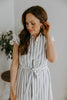 Striped Midi Linen Dress - Blue