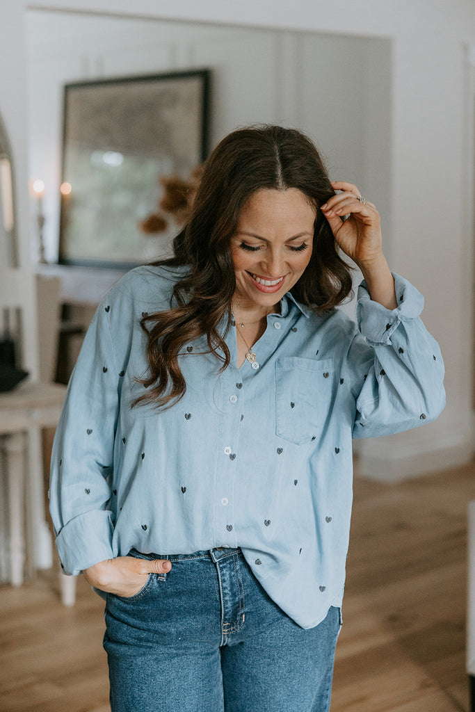 Heart Embroidered Shirt - Tencel