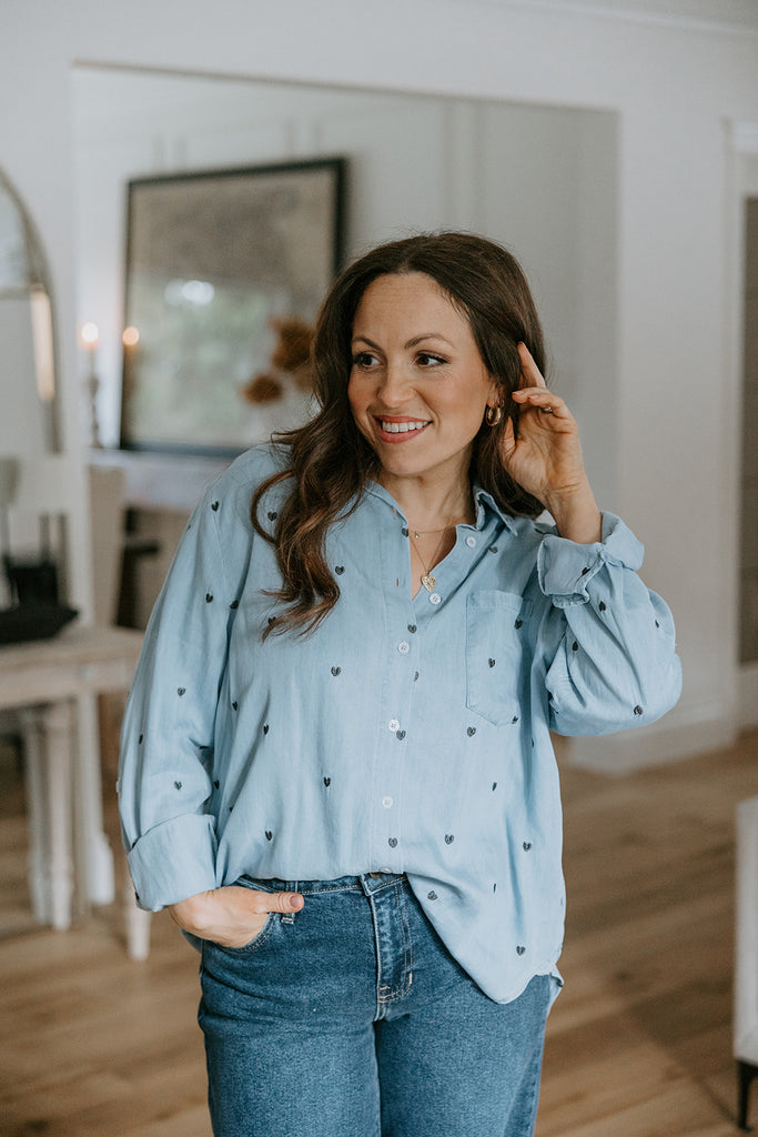 Heart Embroidered Shirt - Tencel