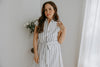 Striped Midi Linen Dress - Blue