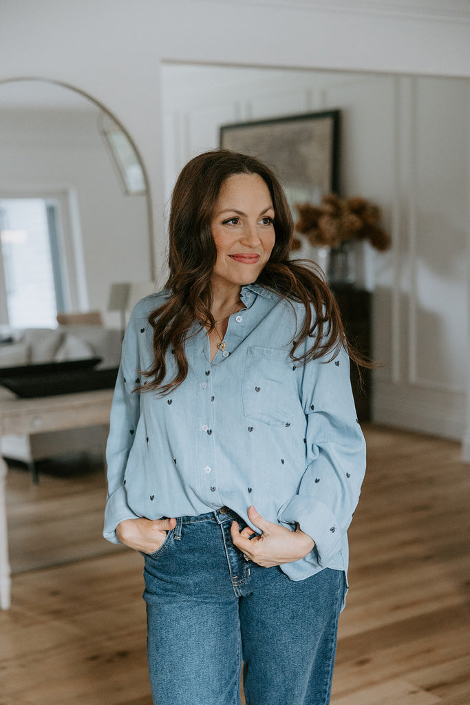 Heart Embroidered Shirt - Tencel