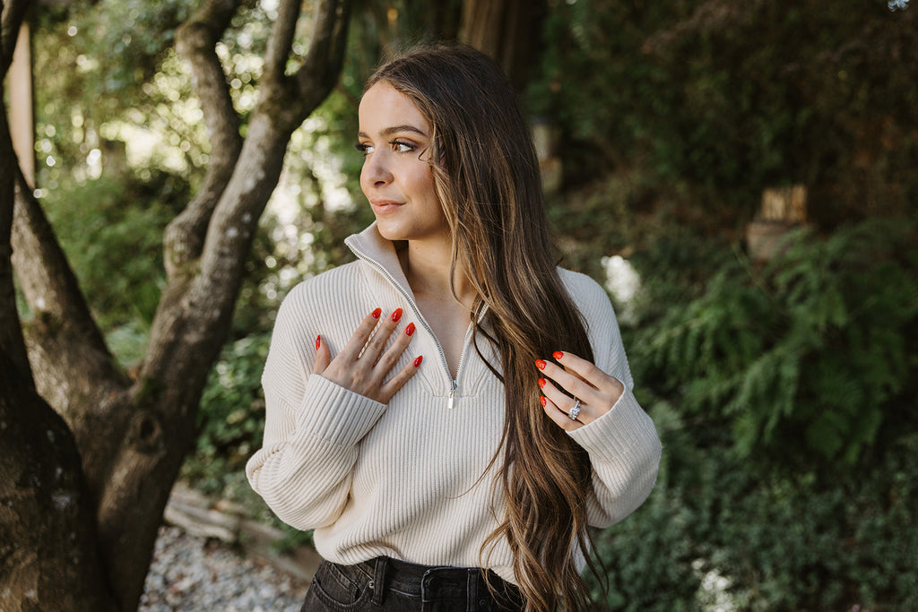 Half Zip Up Knit Sweater - Ivory
