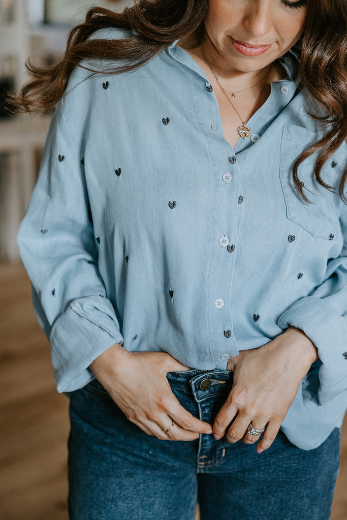 Heart Embroidered Shirt - Tencel