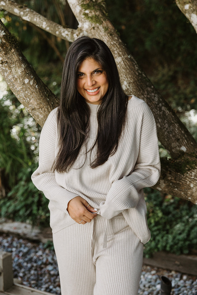 Ribbed Sweater & Pant Set - Beige