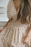 Short Sleeve Floral Midi Dress - Natural