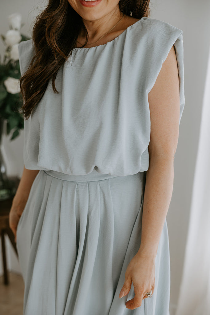 Bubble Top & Midi Skirt Set - Blue