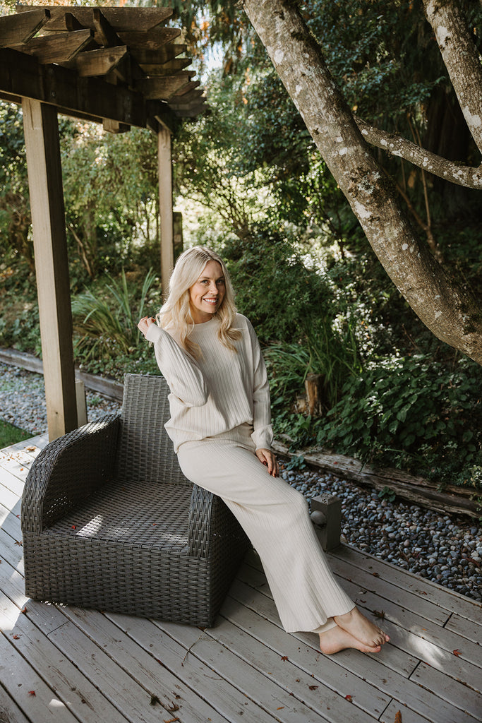 Ribbed Sweater & Crop Pant Set - Ivory