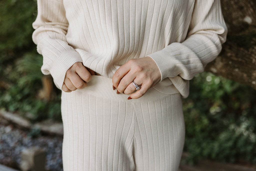 Ribbed Sweater & Crop Pant Set - Ivory