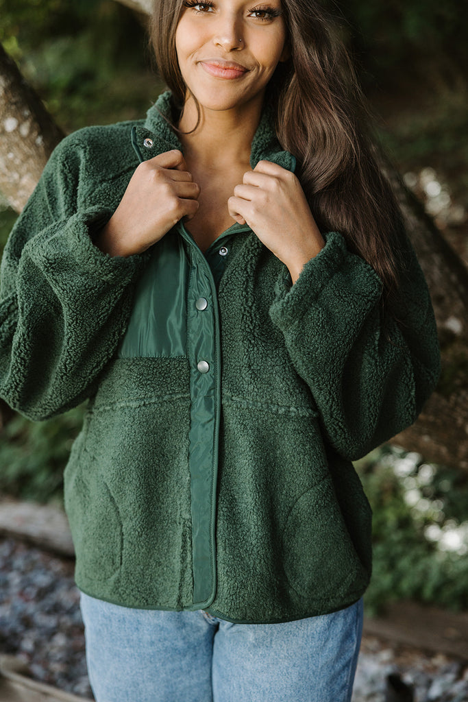 Fleece Button Up Bomber - Green