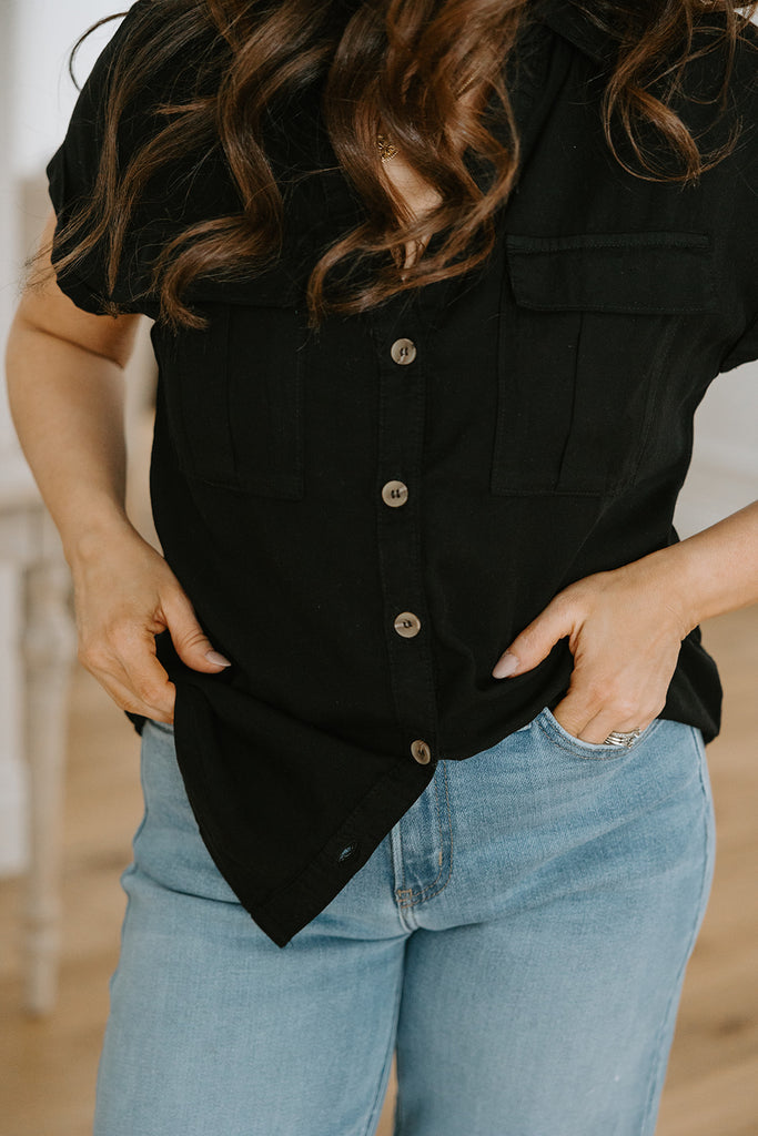 Button Up Tencel Shirt - Black