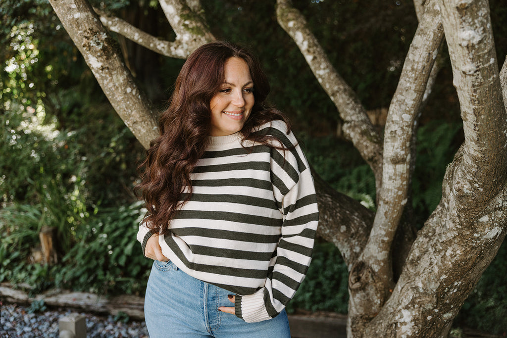 Soft Touch Striped Sweater - Green