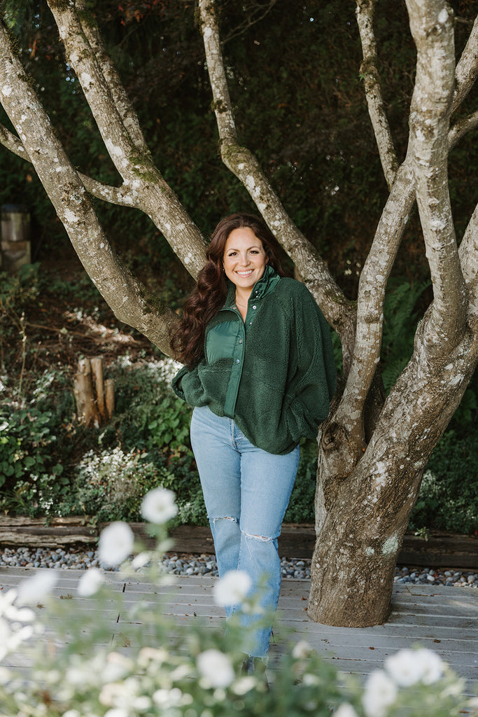 Fleece Button Up Bomber - Green
