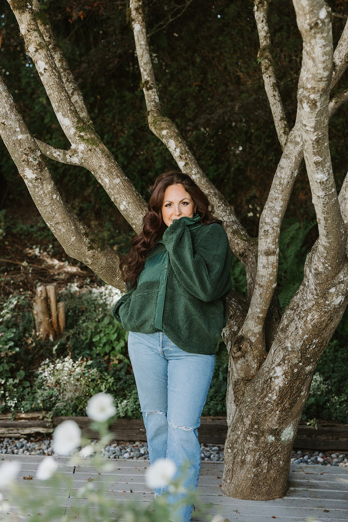 Fleece Button Up Bomber - Green