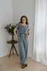 Denim Boat Neck Top & Wide Leg Pant Set