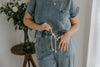 Denim Boat Neck Top & Wide Leg Pant Set