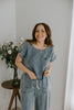 Denim Boat Neck Top & Wide Leg Pant Set