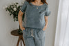 Denim Boat Neck Top & Wide Leg Pant Set