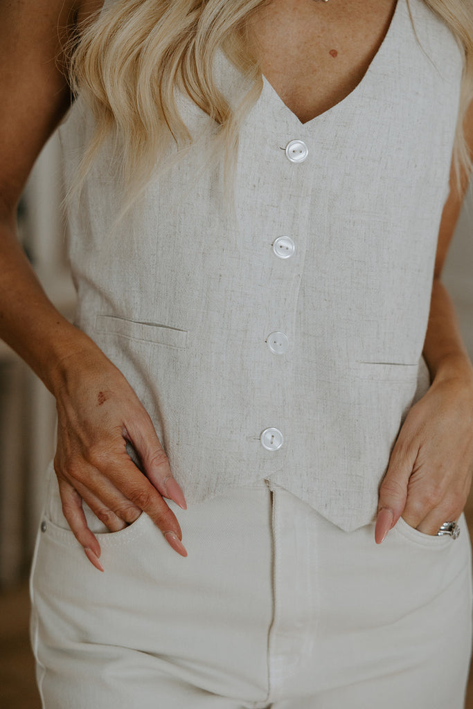 Button Down Linen Vest - Oat