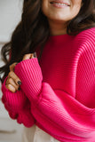 Boat Neck Dolman Sweater - Pink