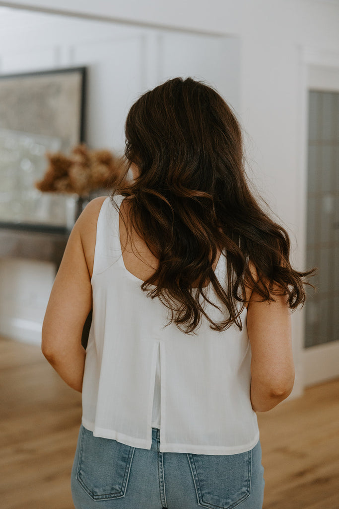 Flowy Linen Tank - White