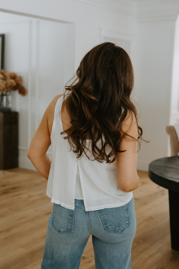Flowy Linen Tank - White