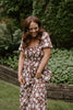 Floral Print Midi Dress - Brown