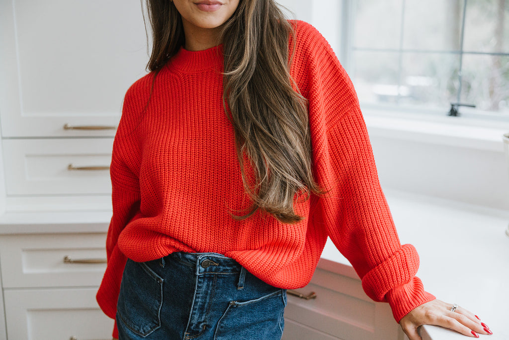 Knit Sweater Classic Style - Red