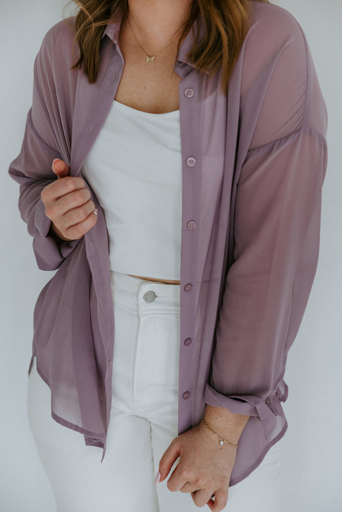 Sheer Button Down - Lavender