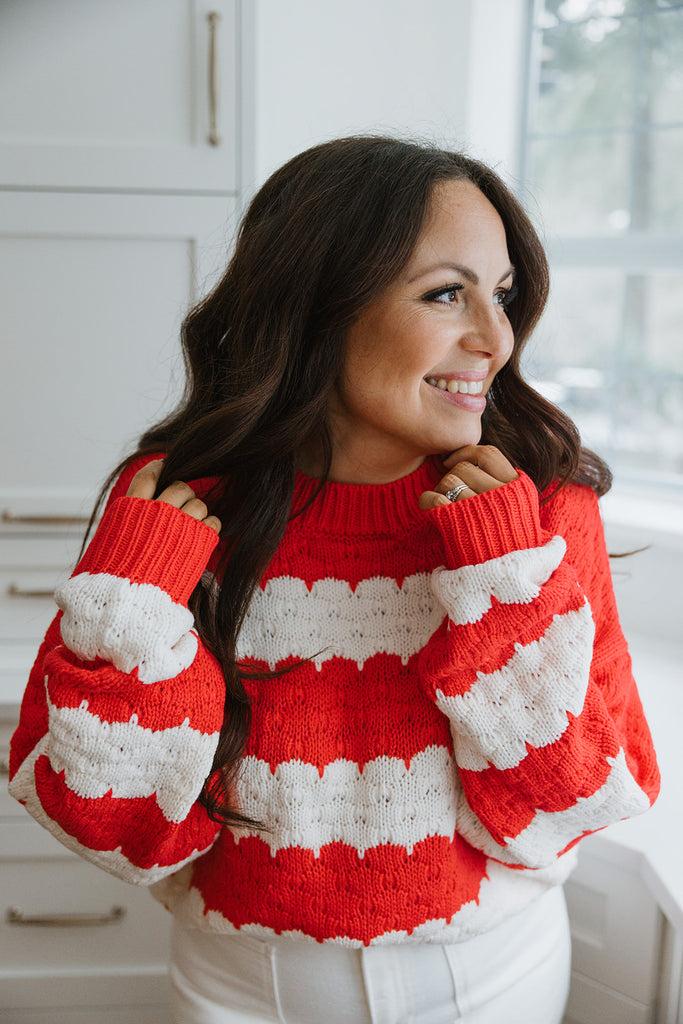 Knit Sweater - Red & Ivory