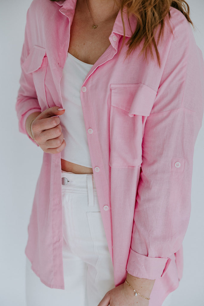 Cargo Pocket Linen Shirt - Pink