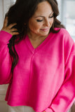 V-Neck Dolman Sleeve Sweater - Pink