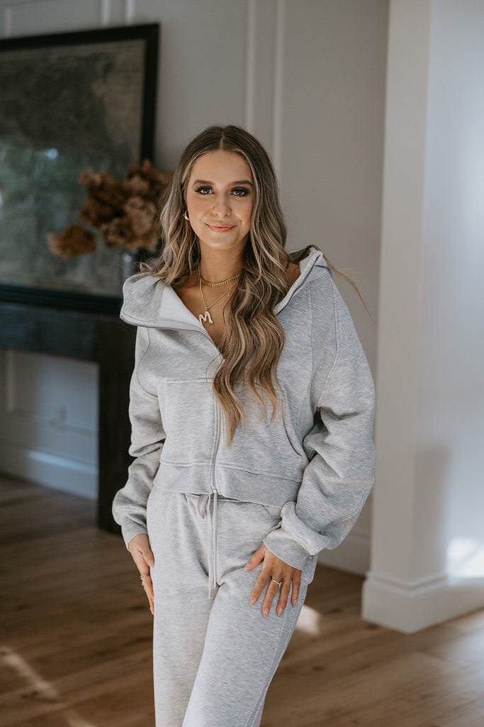 Zip Up Hoodie & Wide Leg Pant - Grey
