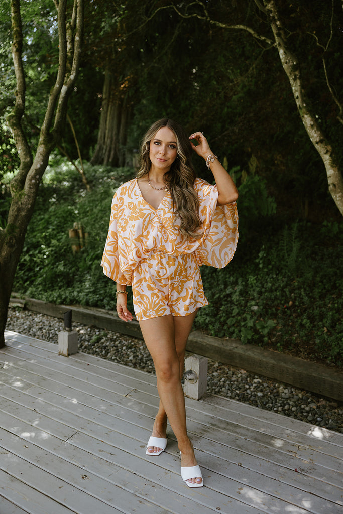 Printed flowy Romper - Orange