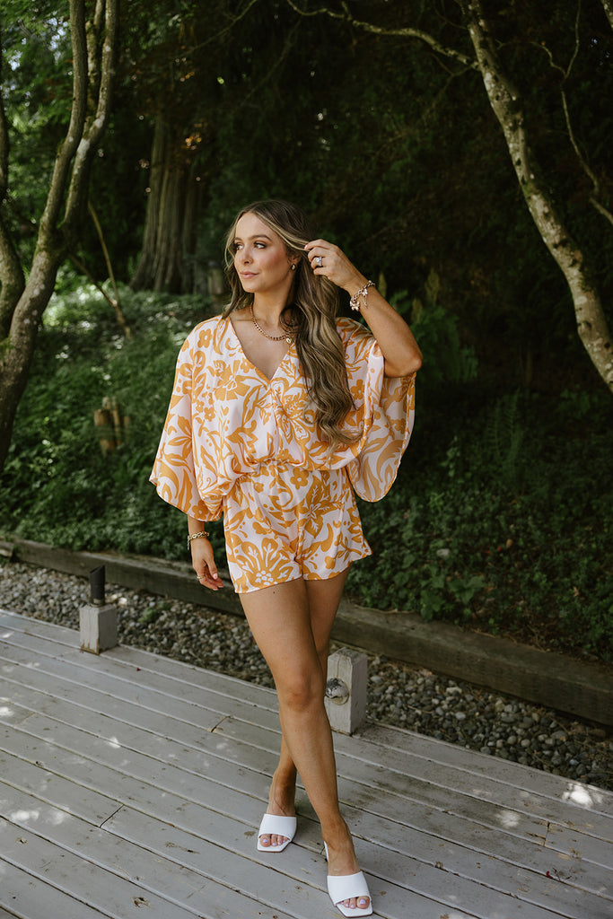Printed flowy Romper - Orange