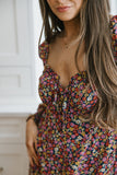 Mini Floral Dress With Front Tie - Purpl