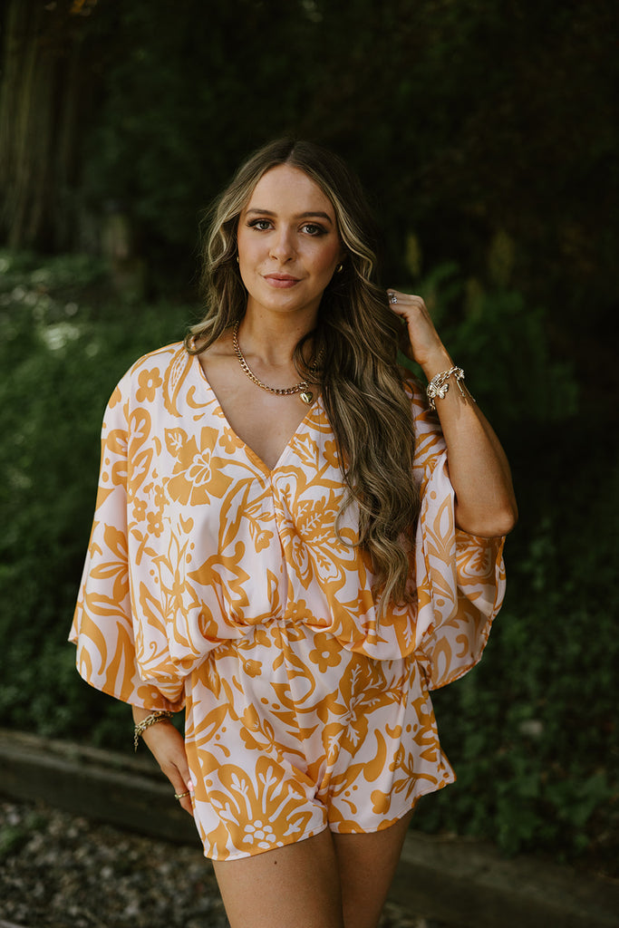 Printed flowy Romper - Orange