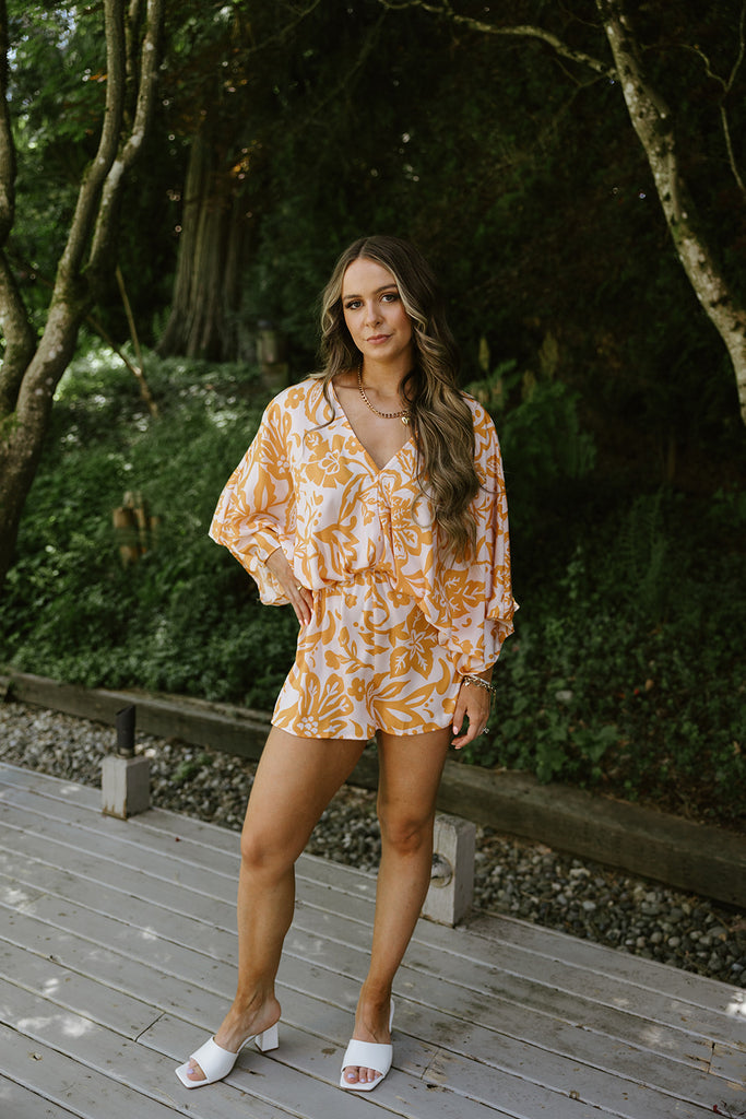 Printed flowy Romper - Orange