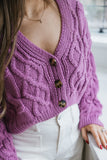 Cable Knit Crop Cardigan - Purple