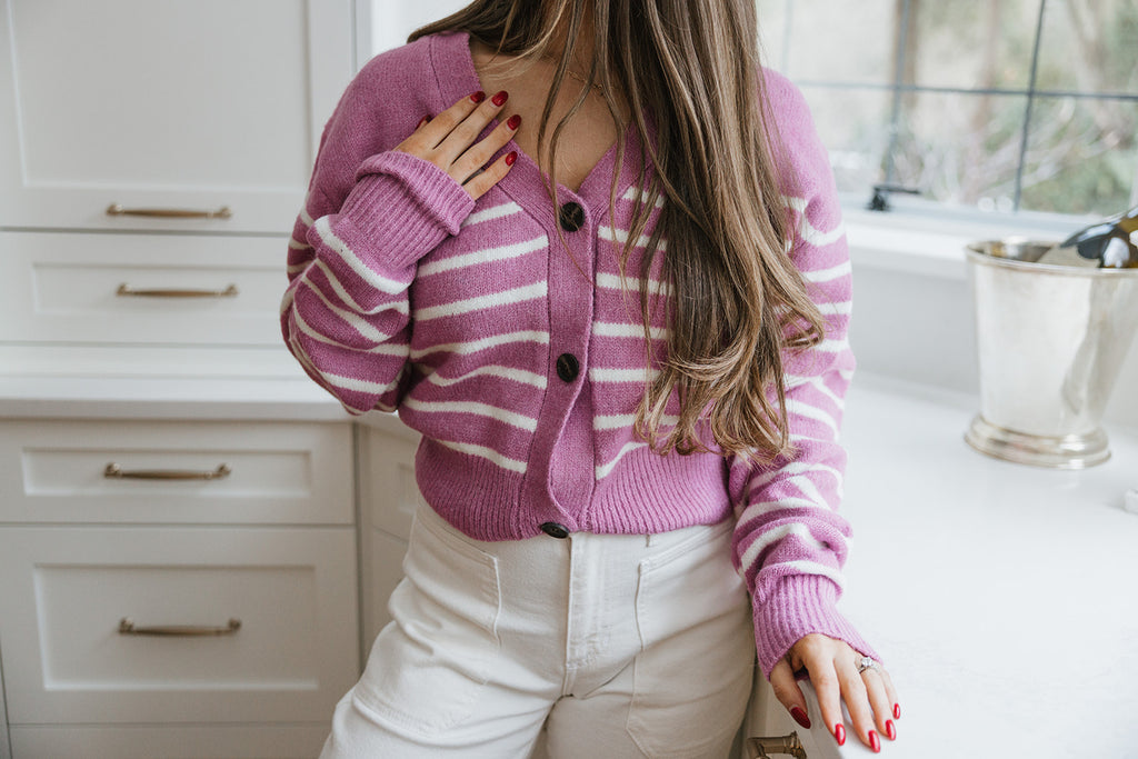 Purple & Cream Striped Cardigan