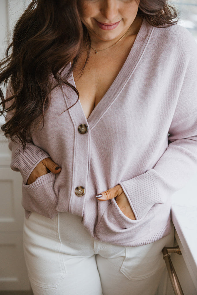 Button Up Ribbed Sweater - Blush