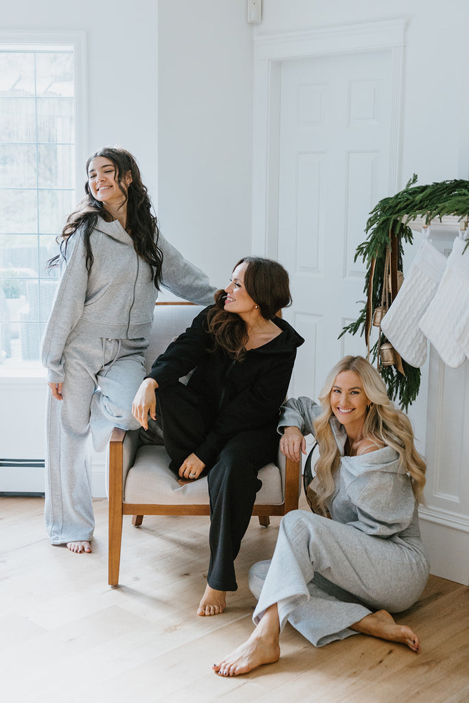 Zip Up Hoodie & Wide Leg Pant - Grey