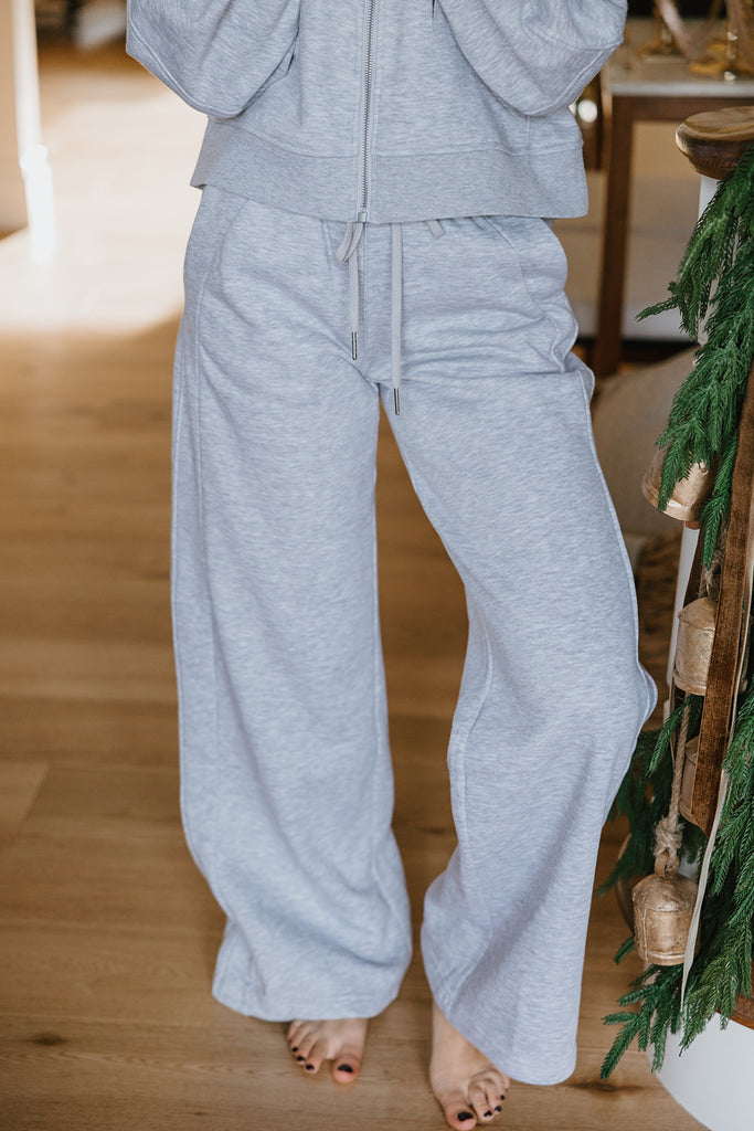 Zip Up Hoodie & Wide Leg Pant - Grey