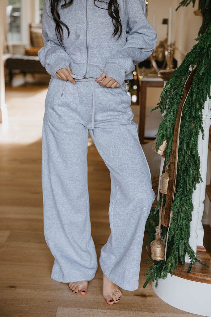 Zip Up Hoodie & Wide Leg Pant - Grey