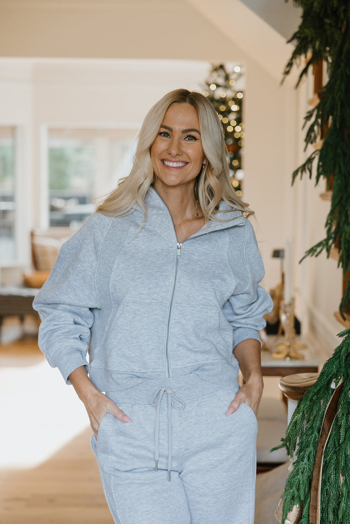 Zip Up Hoodie & Wide Leg Pant - Grey
