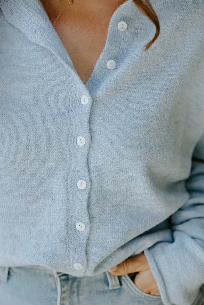 Lightweight Button Up Cardigan - Sky Blue